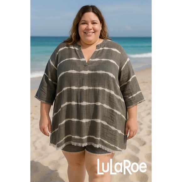 LuLaRoe Other - LuLaRoe Gray & White Coverup / Tunic 2XL
